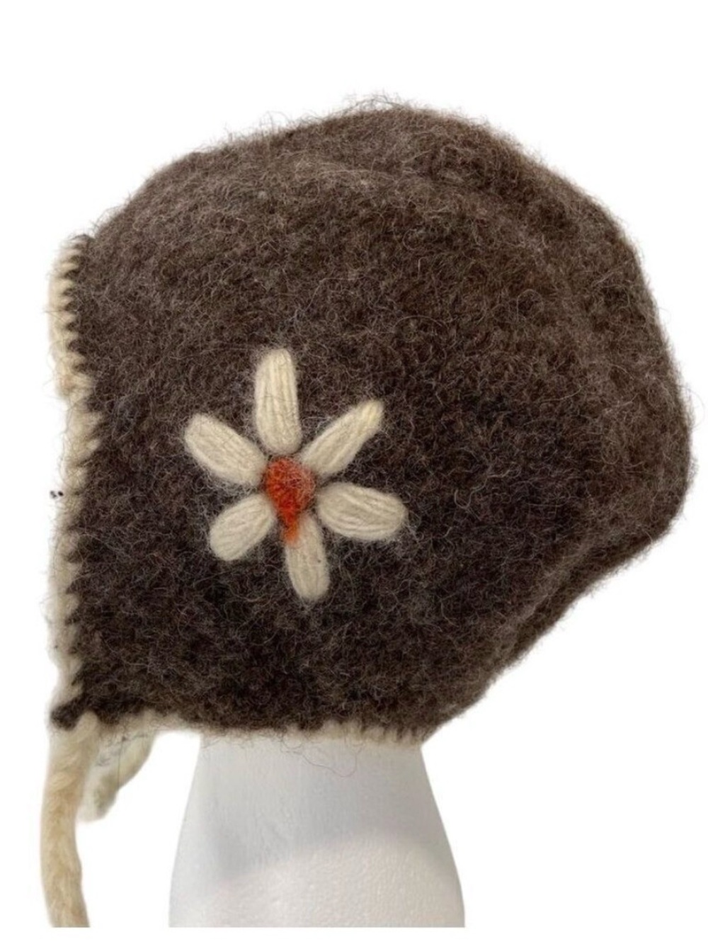 Laundromat OS unisex Wool Knit Aviator Hat beanie Ear Flaps fleece lining Flower